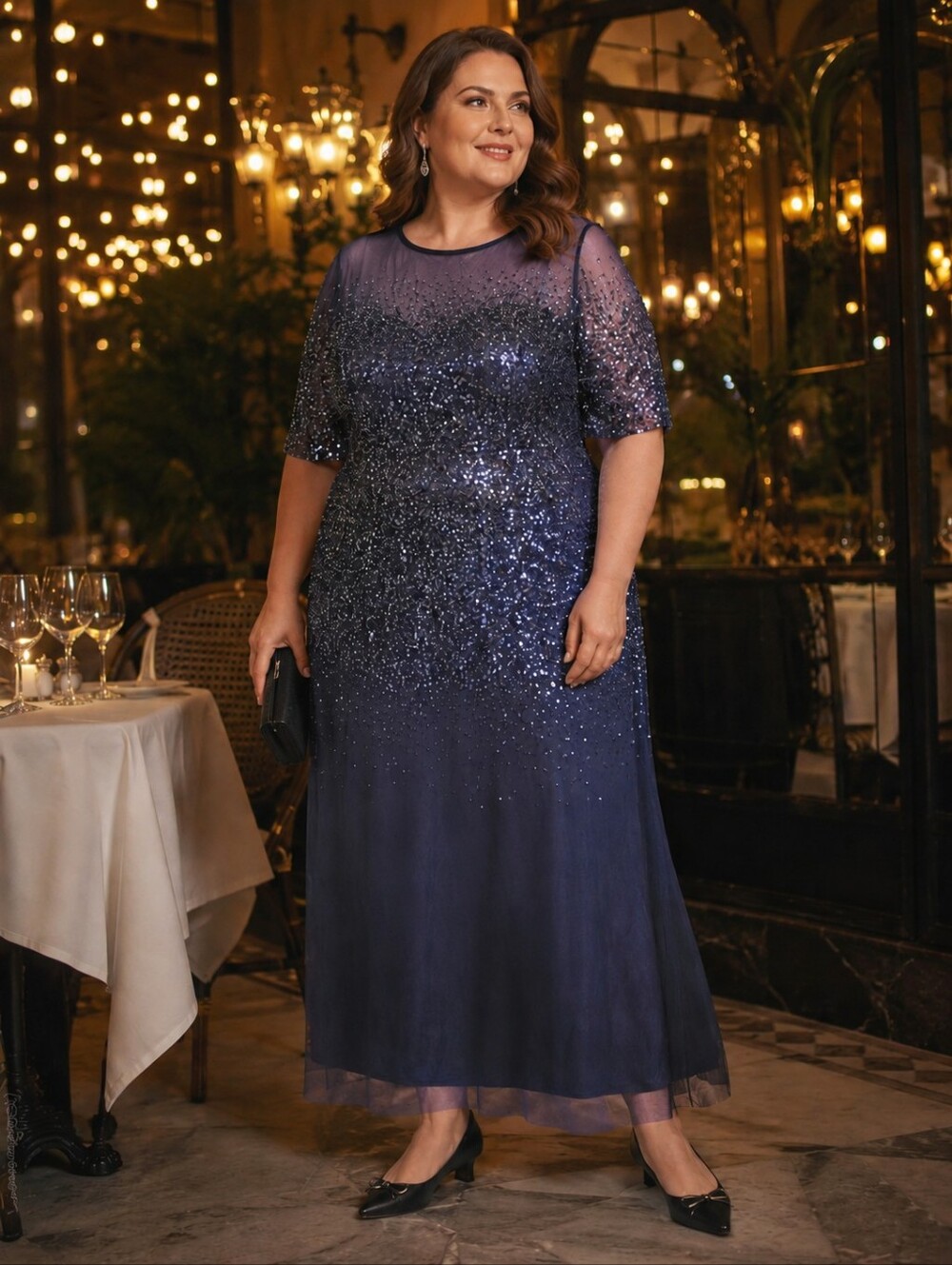 Adrianna Papell Beaded Mesh Formal Gown 22W Mother of the Bride Blue Gray